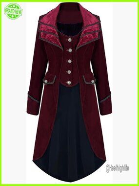 Victorian Gothic Pirate Jacket Steampunk Long Coat Velvet Tailcoat